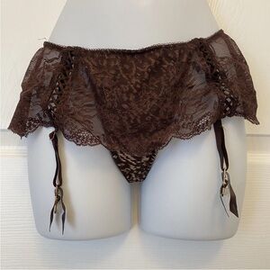 Vintage Y2K Victoria Secret Small Leopard thong garter Belt Lace Skirt Lingerie